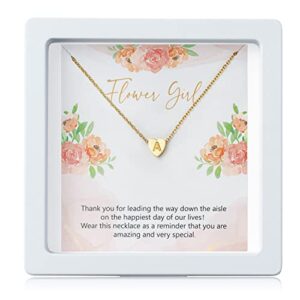 OSNIE Flower Girl A Alphabet Pendant Necklace 14K Gold Plated Tiny Capital Letter Initial Heart Pendant Necklace Wedding Day Thank You for Being My Flower Girls Jewelry Gifts Proposal from Bride