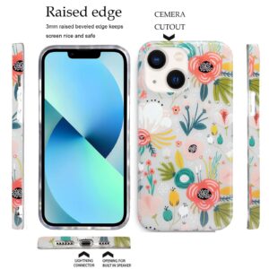 J.west iPhone 13 Case, Clear Floral Flexible TPU Shockproof Cover Transparent Elegant Designs Durable Protective Women Girls Flower Phone Case 6.1"