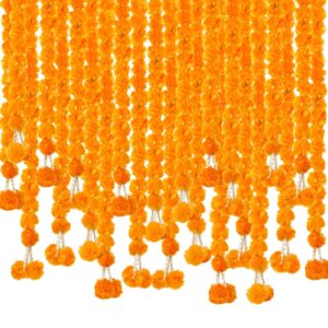 giegxin 10 pcs 5 feet artificial marigold flowers garland indian american decor orange flowers wedding party mantle decoration for diwali pooja festival christmas party