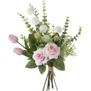 kirifly artificial flowers fake silk roses eucalyptus stems floral arrangements wedding bouquets decorations table centerpieces plastic faux plants décor(pink white)