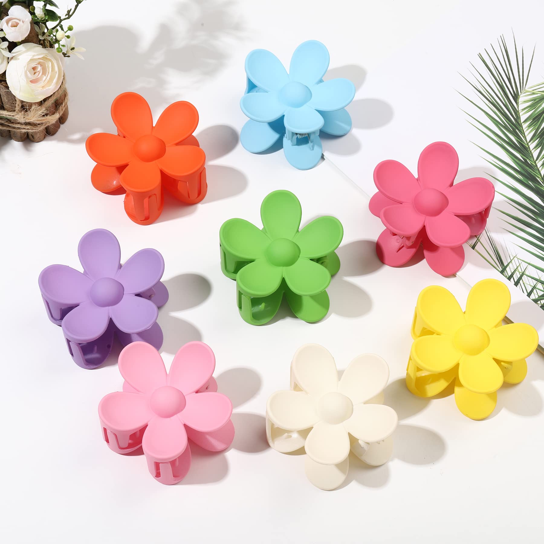 Tyfthui 8 Pieces Flower Hair Clips, Matte Daisy Hair Claw Clips, 8 Colors Cute Hair Clips, Non-Slip Strong Clips for Women's Thick and Thin Hair, Women's Hair Accessories, Gifts for Girls (Color A)