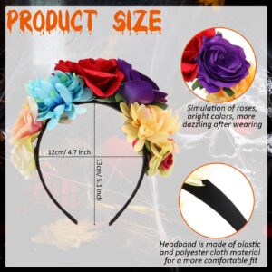 Xinnun 12 Pcs Mexican Rose Flower Crown Headband Easter Mardi Gras Headpiece Cosplay Headgear for Party