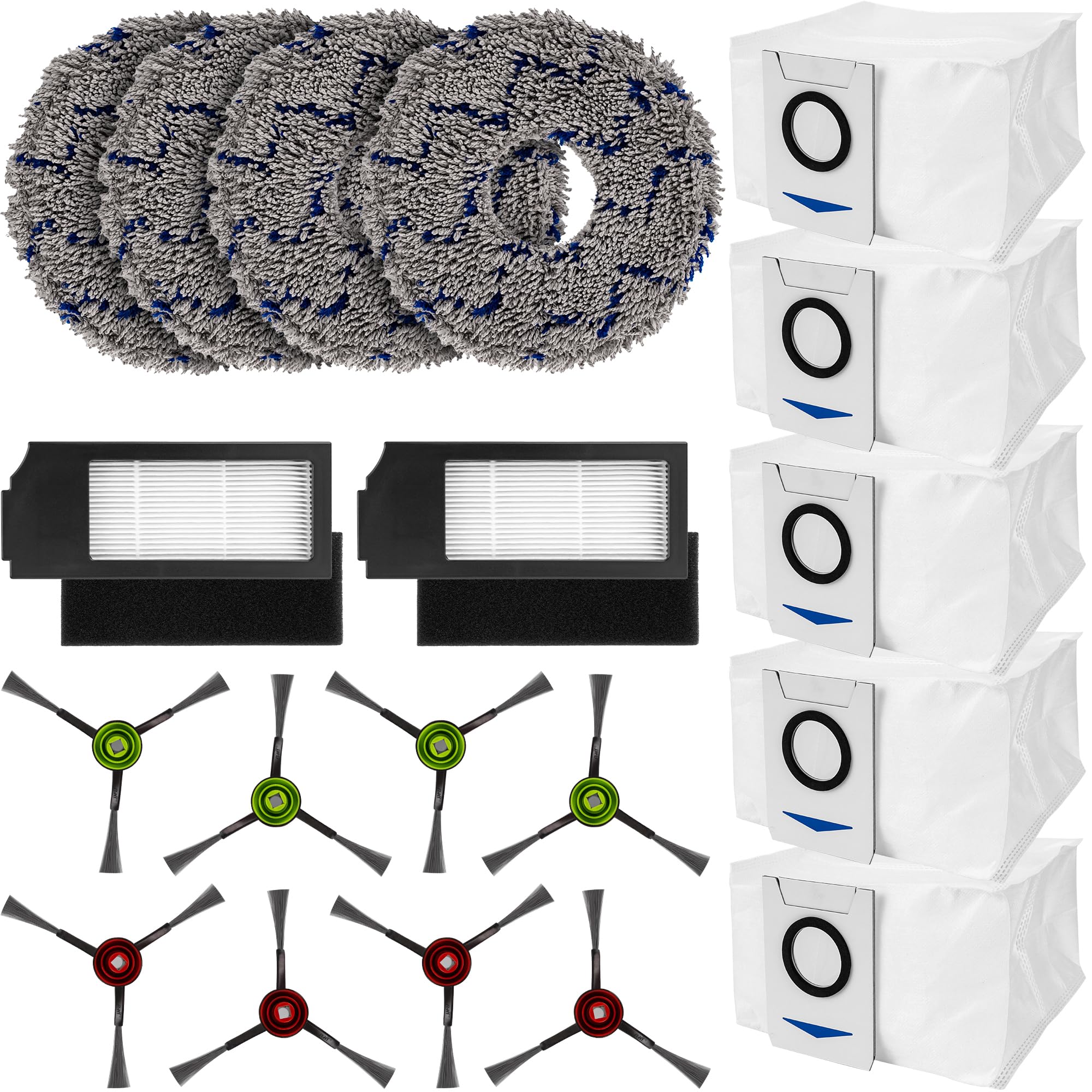 BlueStars Durable Replacement Accessories Parts Kit Fit Compatible with ECOVACS DEEBOT X1 Omni/ X1TURBO/ X1 Plus Robot Vacuum Cleaners (4 x mop pad, 5 x dust Bag, 2 x HEPA Filter, 8 x Side Brush)