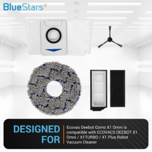 BlueStars Durable Replacement Accessories Parts Kit Fit Compatible with ECOVACS DEEBOT X1 Omni/ X1TURBO/ X1 Plus Robot Vacuum Cleaners (4 x mop pad, 5 x dust Bag, 2 x HEPA Filter, 8 x Side Brush)