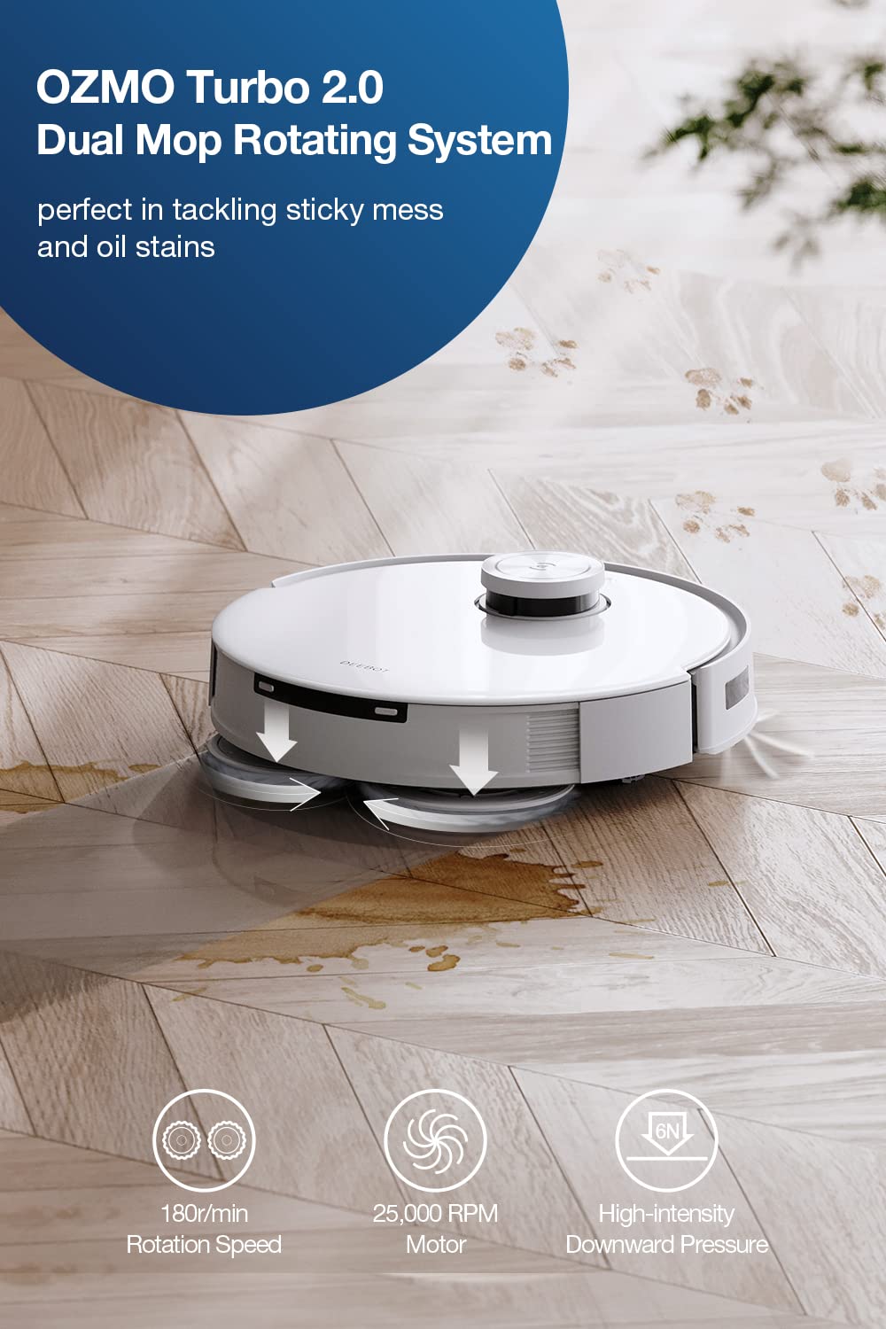 ECOVACS DEEBOT T10 OMNI Robot Vacuum and Mop Combo, Auto Self-Emptying, Auto Mop Cleaning, Hot Air Drying, 5000Pa Suction, OZMO TURBO Deep Mopping with Precision Mapping and Obstacle Avoidance, White