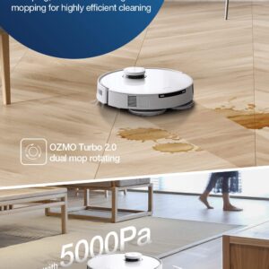 ECOVACS DEEBOT T10 OMNI Robot Vacuum and Mop Combo, Auto Self-Emptying, Auto Mop Cleaning, Hot Air Drying, 5000Pa Suction, OZMO TURBO Deep Mopping with Precision Mapping and Obstacle Avoidance, White