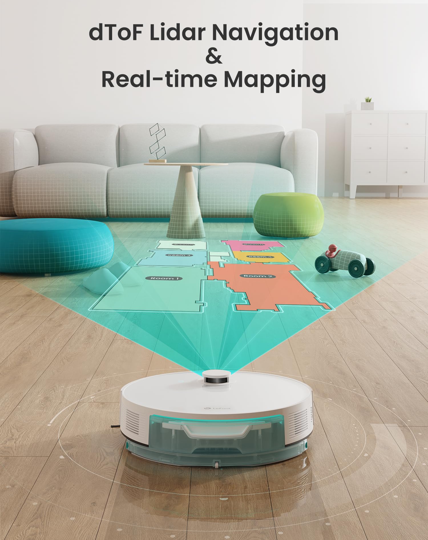 Lefant N3 Robot Vacuum and Mop Combo, Precision Mapping with Lidar & dToF Sensors, Max 4000Pa Suction, Ultrasonic Carpet Detection, Robotic Vacuum Cleaner with Sonic Mopping, WiFi/App/Alexa Control