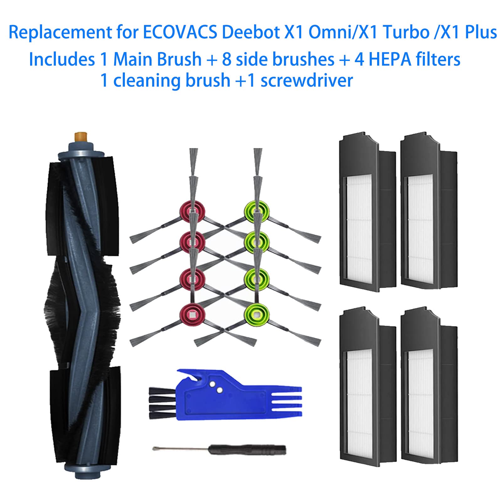 WINWINHOME Replacement Accessories Kit Fit for ECOVACS Deebot X1 Omni/X1 Turbo /X1 Plus Robot Vacuum, Main Side Brush Filter Replacement Parts (15 Pack)