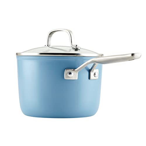 KitchenAid Hard Anodized Ceramic Nonstick Cookware Sauce Pan with Lid, 3 Quart, Blue Velvet