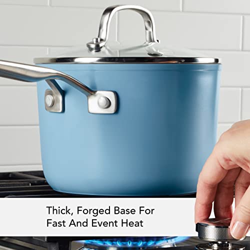 KitchenAid Hard Anodized Ceramic Nonstick Cookware Sauce Pan with Lid, 3 Quart, Blue Velvet