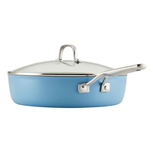 KitchenAid Hard Anodized Ceramic Nonstick Sauté Pan with Lid, 5 Quart, Blue Velvet