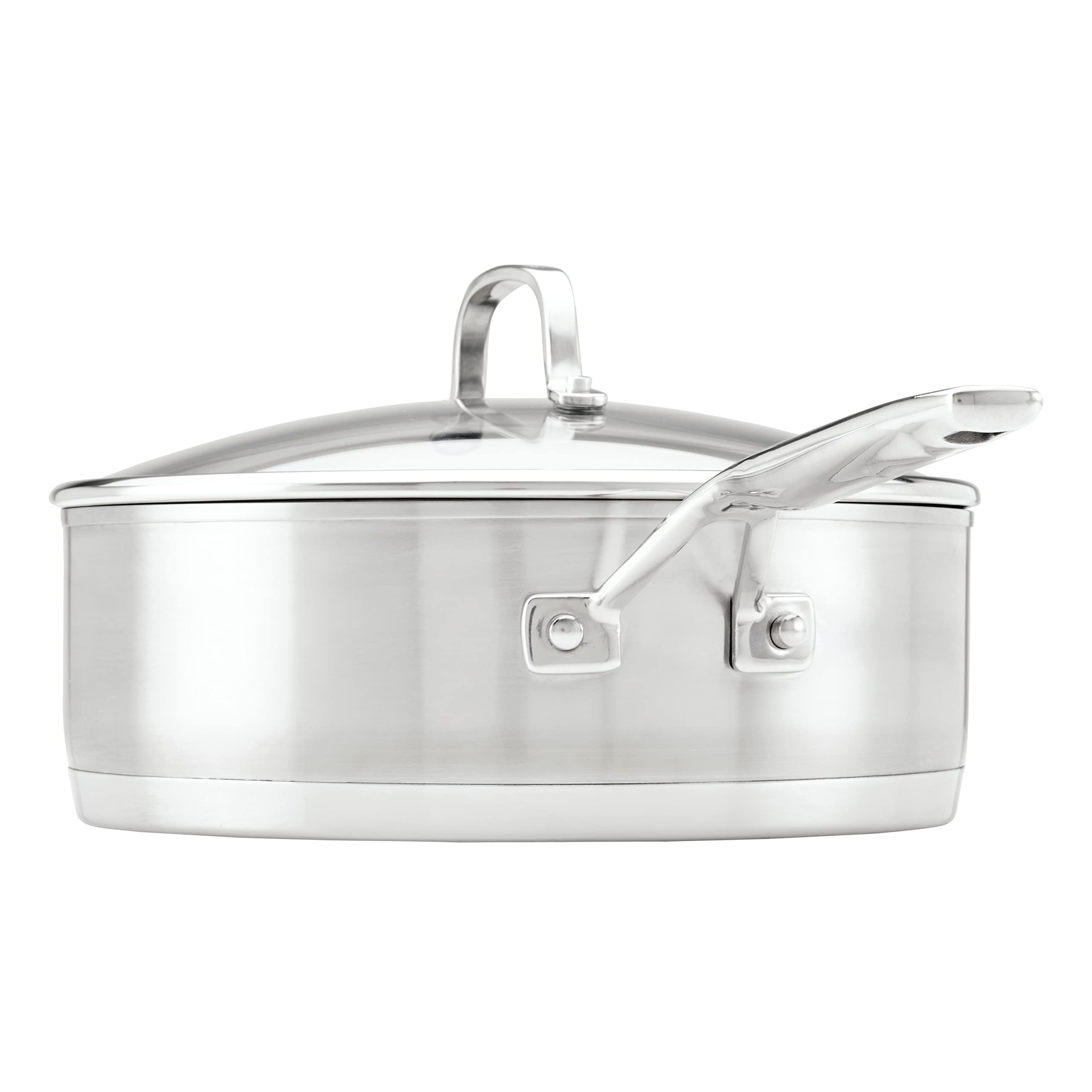 KitchenAid 3-Ply Base Brushed Stainless Steel Deep Saute Pan with Helper Handle and Lid, 4.5 Quart