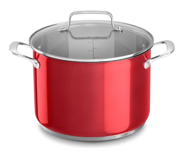 KitchenAid 8-qt. Stainless Steel Stockpot with Glass Lid KC2S80SCPC Candy Apple Red Color