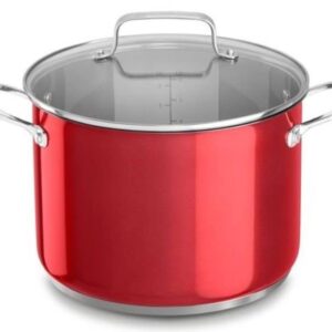 KitchenAid 8-qt. Stainless Steel Stockpot with Glass Lid KC2S80SCPC Candy Apple Red Color