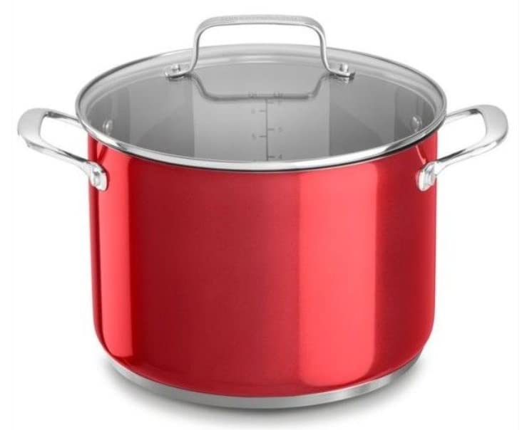 KitchenAid 8-qt. Stainless Steel Stockpot with Glass Lid KC2S80SCPC Candy Apple Red Color