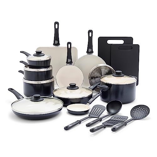 GreenLife Soft Grip Healthy Ceramic Nonstick 23 Piece Kitchen Cookware Pots and Frying Sauce Saute Pans Set with Kitchen Utensils, PFAS-Free, Dishwasher Safe, Black