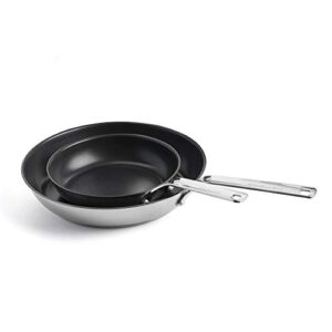 kitchenaid stainless steel 3-layer non-stick 20 cm and 28 cm frying pan set, clad, induction, oven safe, silver