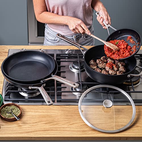 KitchenAid Forged Hardened Hard Anodized PFAS-Free Ceramic Non-Stick, 20cm and 28cm Frying Pan Set, Induction, Oven Safe, Dishwasher Safe, Black