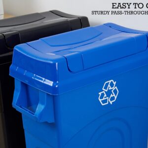 United Solutions 23 Gallon Highboy Plastic Recycling Bin Kitchen Trash Can with Lid, Pass Through Handles, and Dustpan Edge, Blue