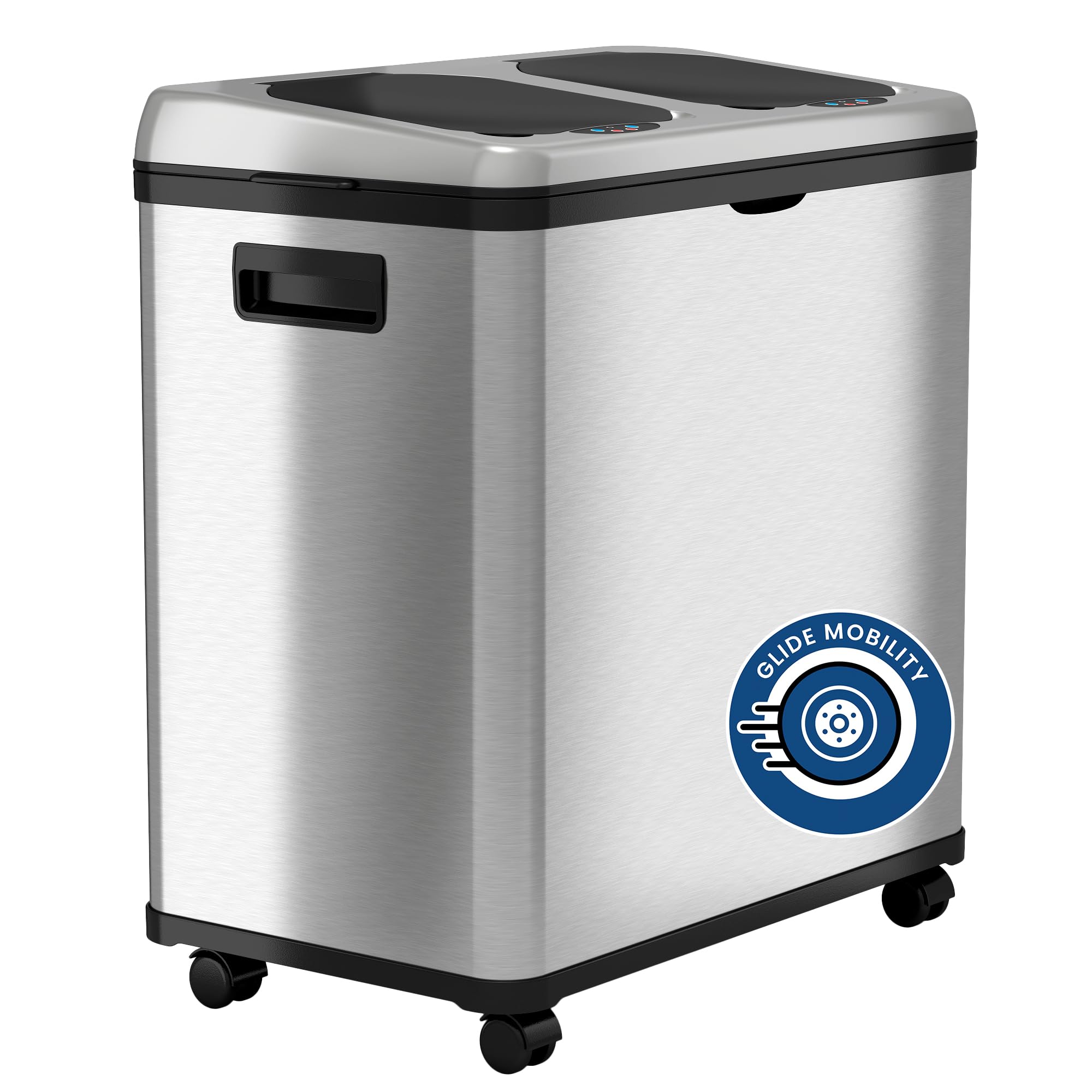 iTouchless Stainless Steel Dual-Compartment (8 Gallon Each) 60 Liter Kitchen Garbage Waste Solution 16 Gallon Touchless Sensor Trash Can/Recycle Bin