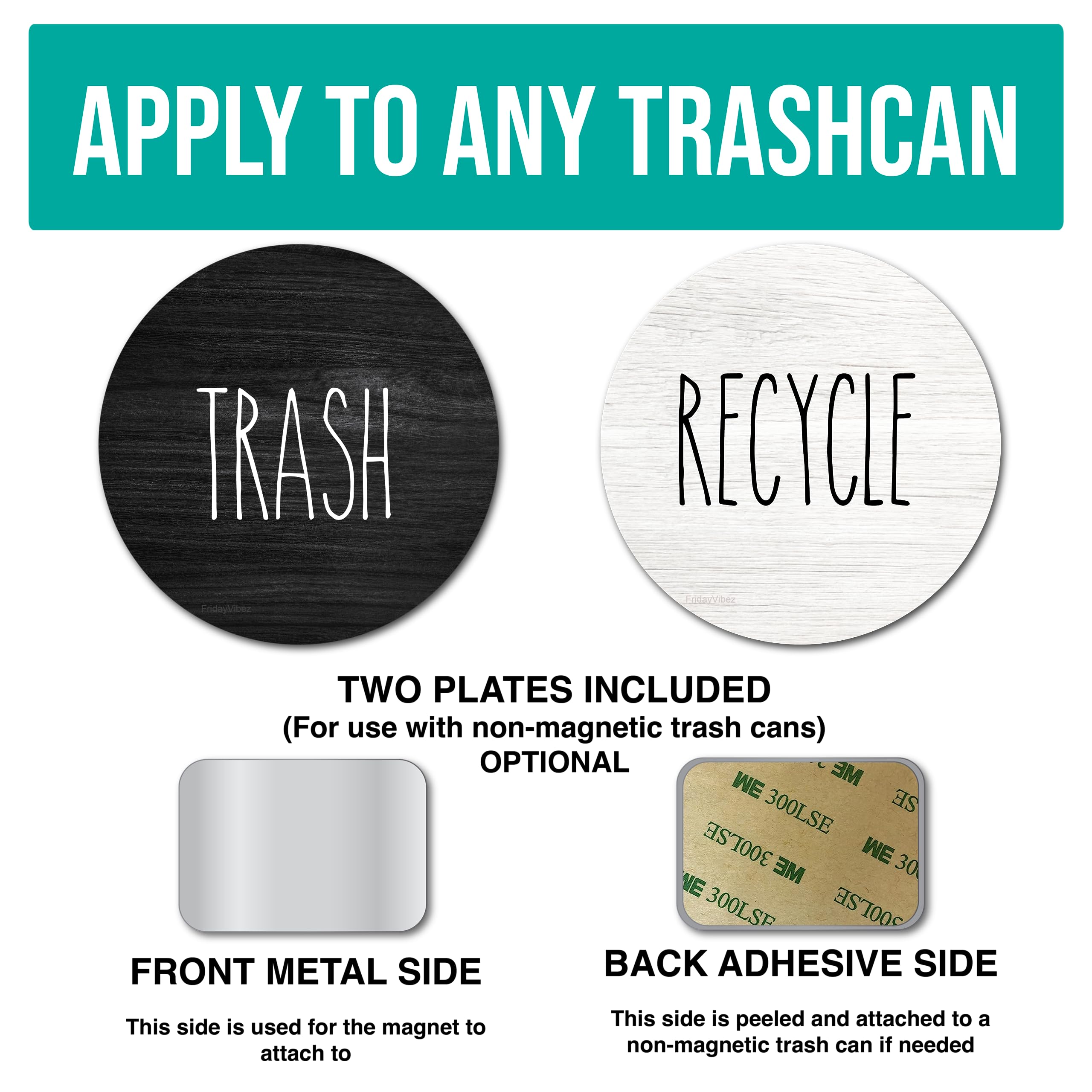 Rustic Recycle and Trash Magnets for Kitchen Trash Cans and Recycling Bins, Trash and Recycle Magnet Combo for Garbage Can Logo Symbol, 2 Magnetic Sticker Adhesives, 3.5" Circle, Outdoor Waste Bin