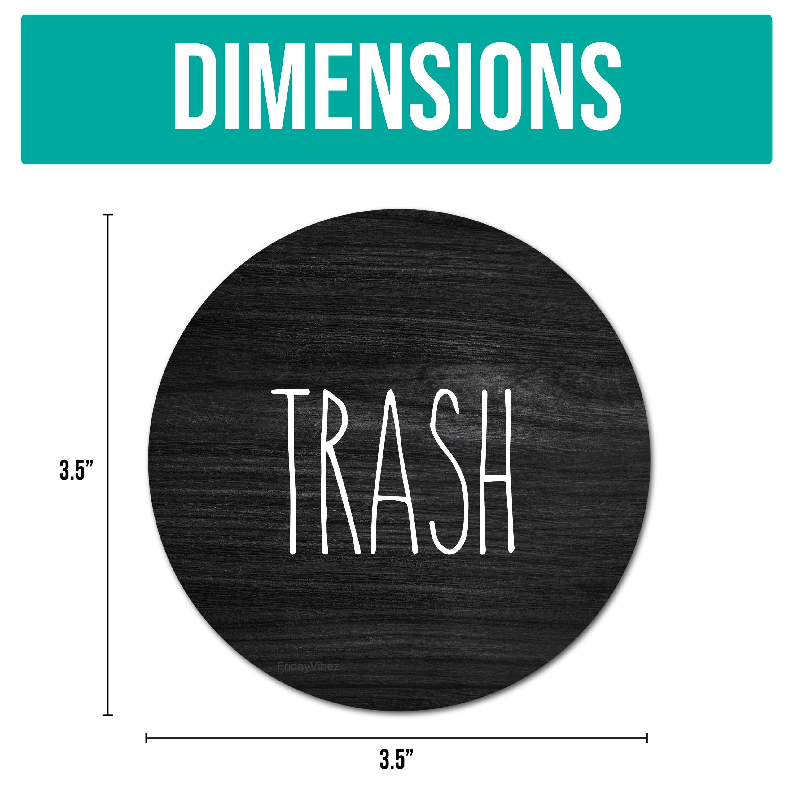 Rustic Recycle and Trash Magnets for Kitchen Trash Cans and Recycling Bins, Trash and Recycle Magnet Combo for Garbage Can Logo Symbol, 2 Magnetic Sticker Adhesives, 3.5" Circle, Outdoor Waste Bin