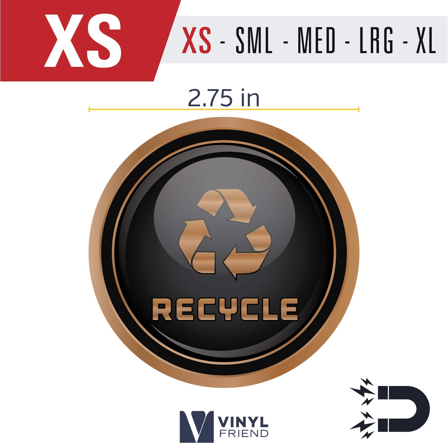 Recycle and Trash Logo magnetic sticker - Elegant Metal Look for Trash Cans, Containers - Flexible Rubber Material (Copper, XSmall)