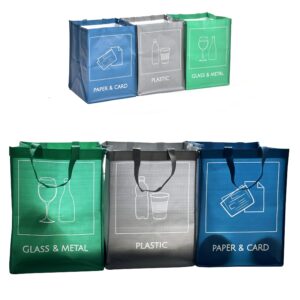 NYS CLOUD Reusable Recycling Bin Bags, 3-Pack Indoor and Outdoor Separate Waste Sorting Organizer Compartment Container, Waterproof Recycle Bins for Kitchen Home Office