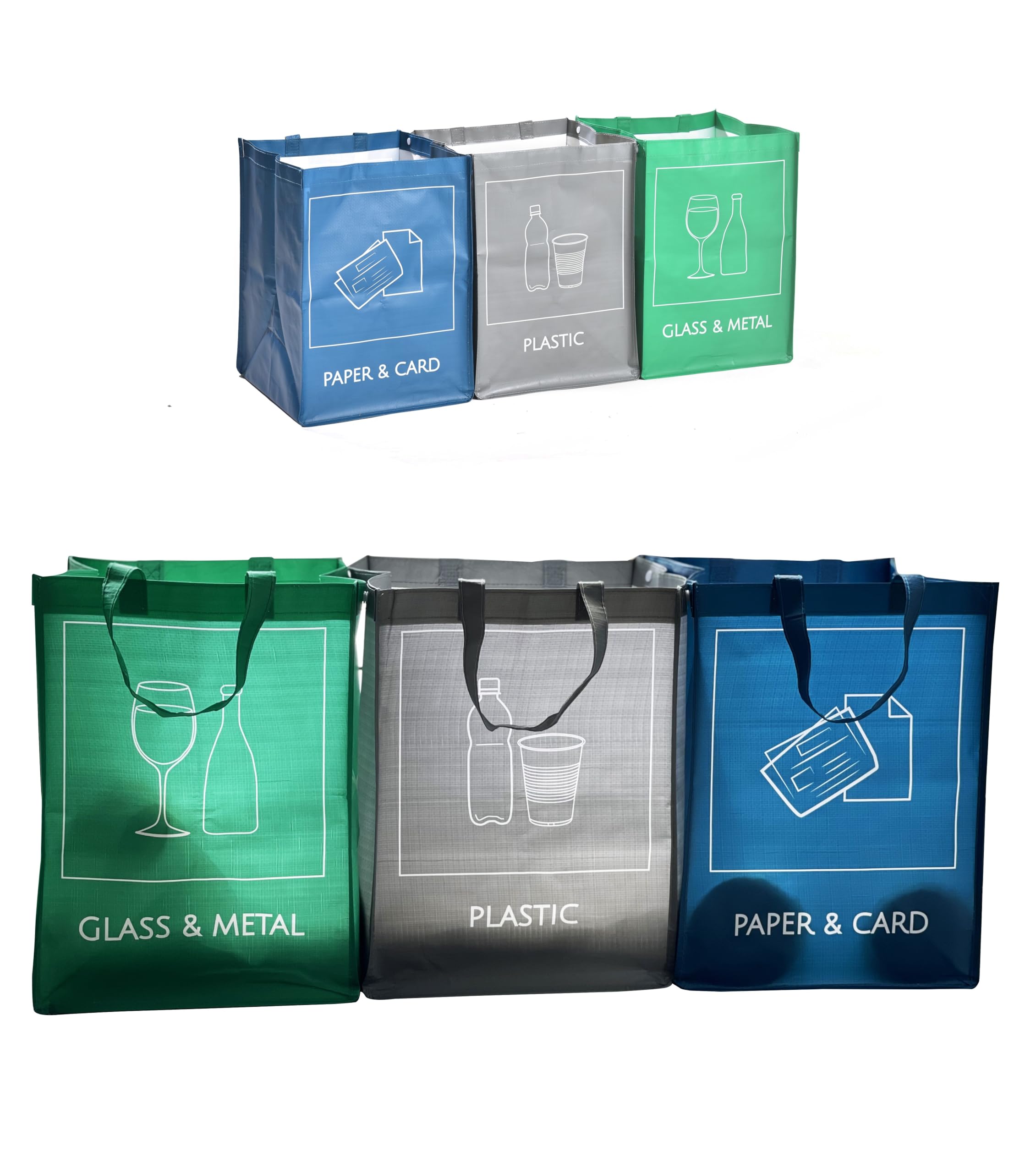 NYS CLOUD Reusable Recycling Bin Bags, 3-Pack Indoor and Outdoor Separate Waste Sorting Organizer Compartment Container, Waterproof Recycle Bins for Kitchen Home Office