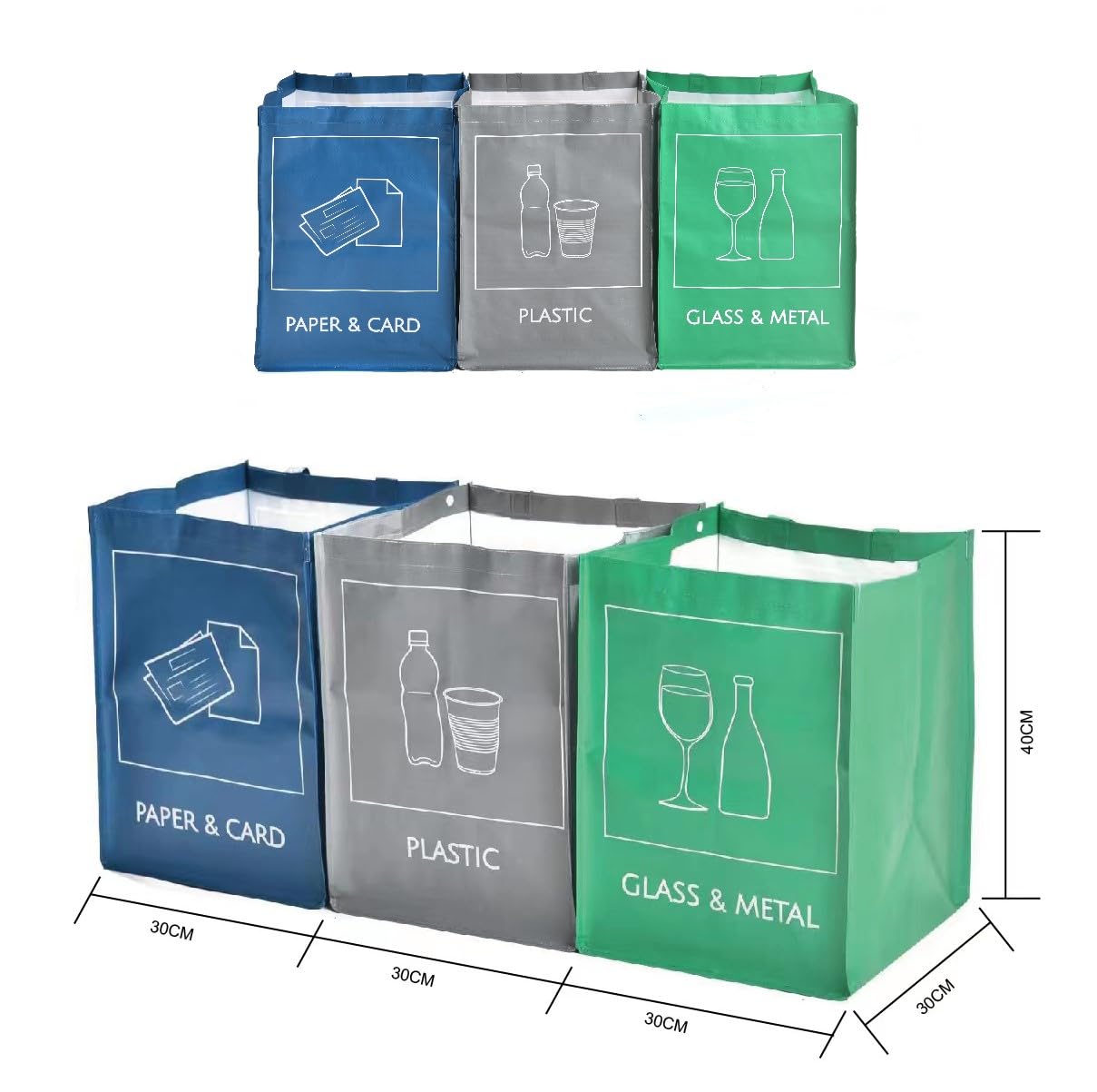 NYS CLOUD Reusable Recycling Bin Bags, 3-Pack Indoor and Outdoor Separate Waste Sorting Organizer Compartment Container, Waterproof Recycle Bins for Kitchen Home Office