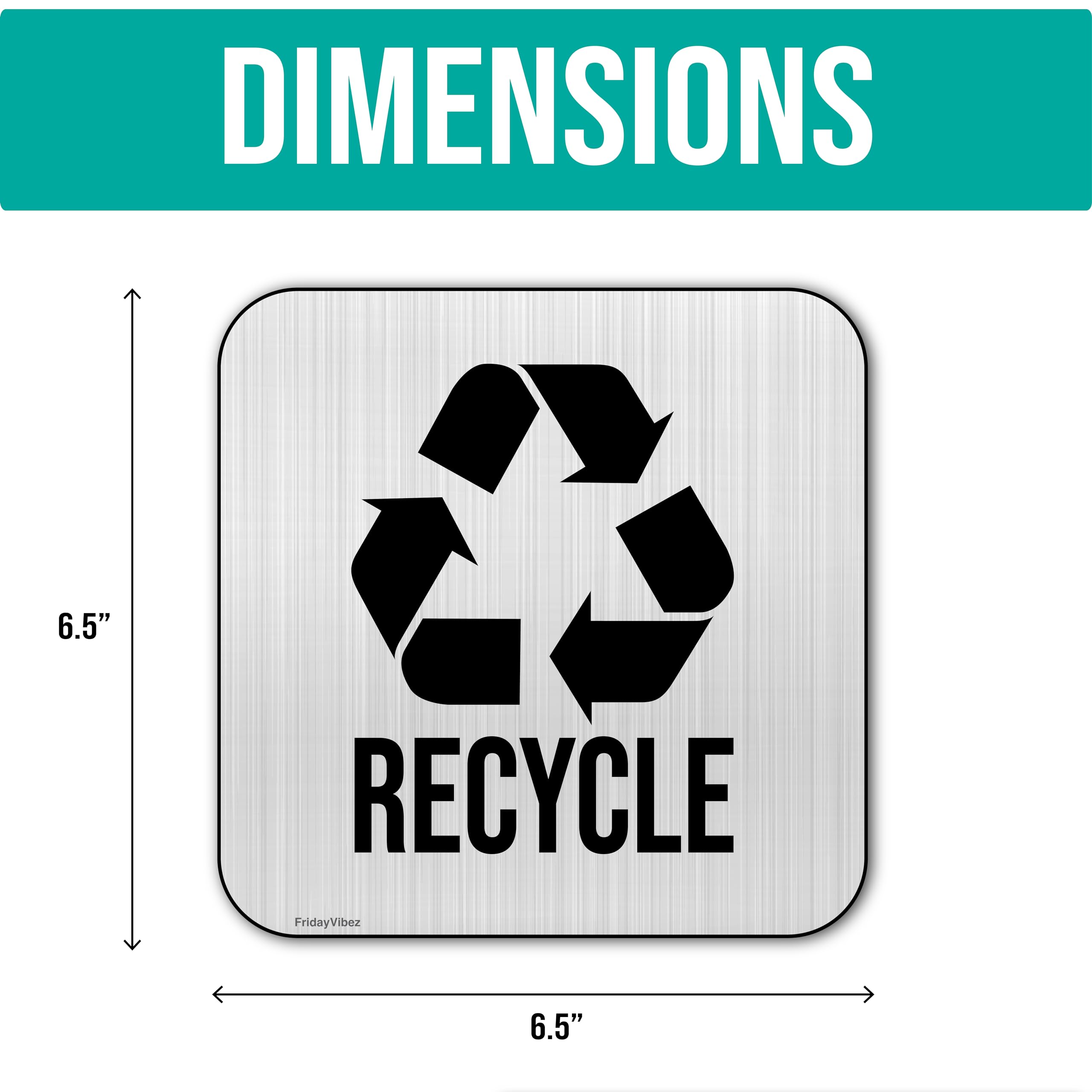 Recycle and Trash Stickers for Kitchen Trash Cans and Recycling Bins, Indoor Trash and Recycle Sticker Combo for Garbage Can Logo Symbol, 2 Decal Adhesives, 6.5 x 6.5 Inch Square Metallic Decals