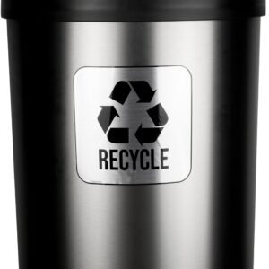 Recycle and Trash Stickers for Kitchen Trash Cans and Recycling Bins, Indoor Trash and Recycle Sticker Combo for Garbage Can Logo Symbol, 2 Decal Adhesives, 6.5 x 6.5 Inch Square Metallic Decals