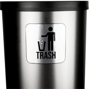 Recycle and Trash Stickers for Kitchen Trash Cans and Recycling Bins, Indoor Trash and Recycle Sticker Combo for Garbage Can Logo Symbol, 2 Decal Adhesives, 6.5 x 6.5 Inch Square Metallic Decals