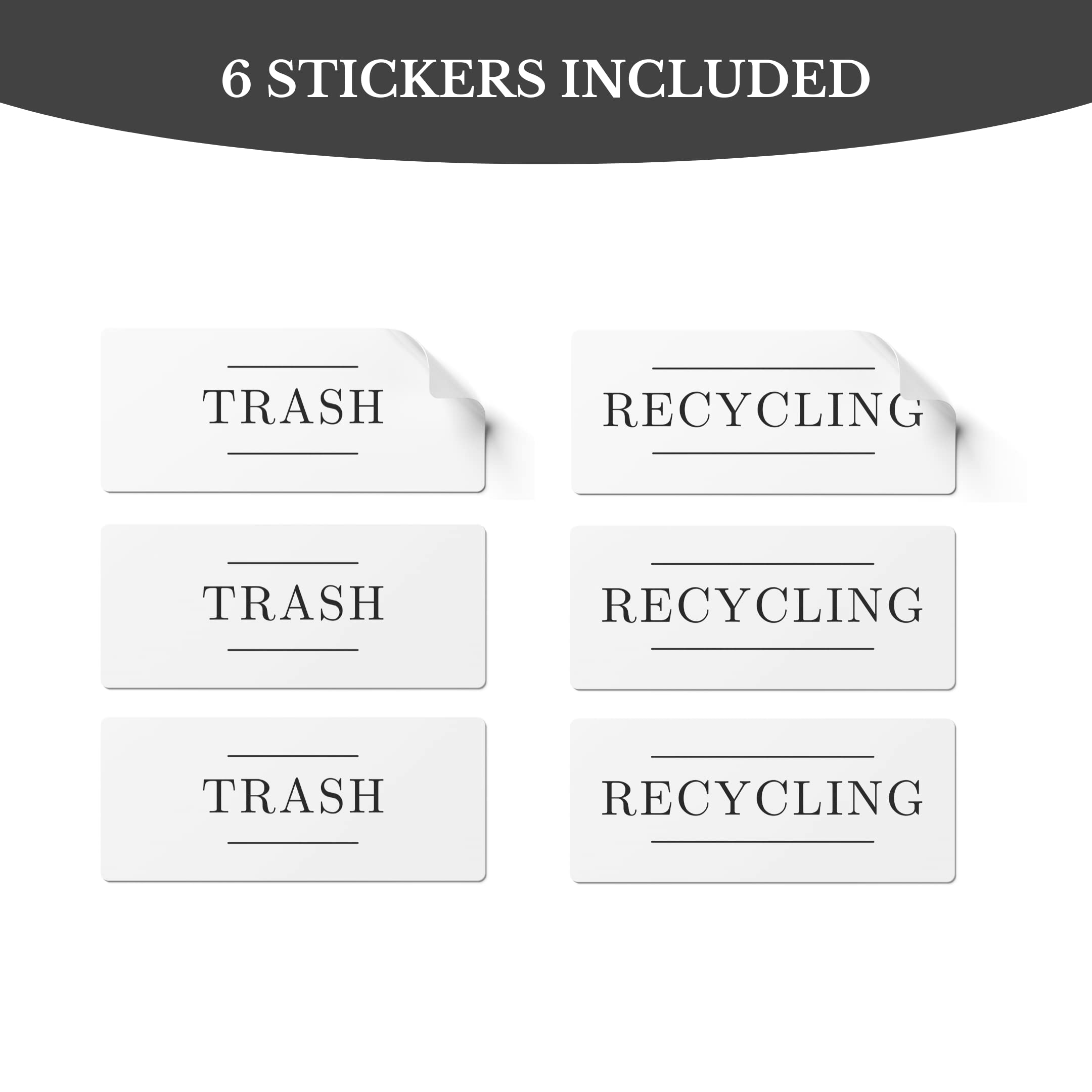 Trash and Recycling Stickers for Trash Can - Set of 6 - More Colors - Recycle and Trash Stickers - Recycling Labels - Recycle Decals for Garbage Cans - Recycle Sticker for Trash Can (White)