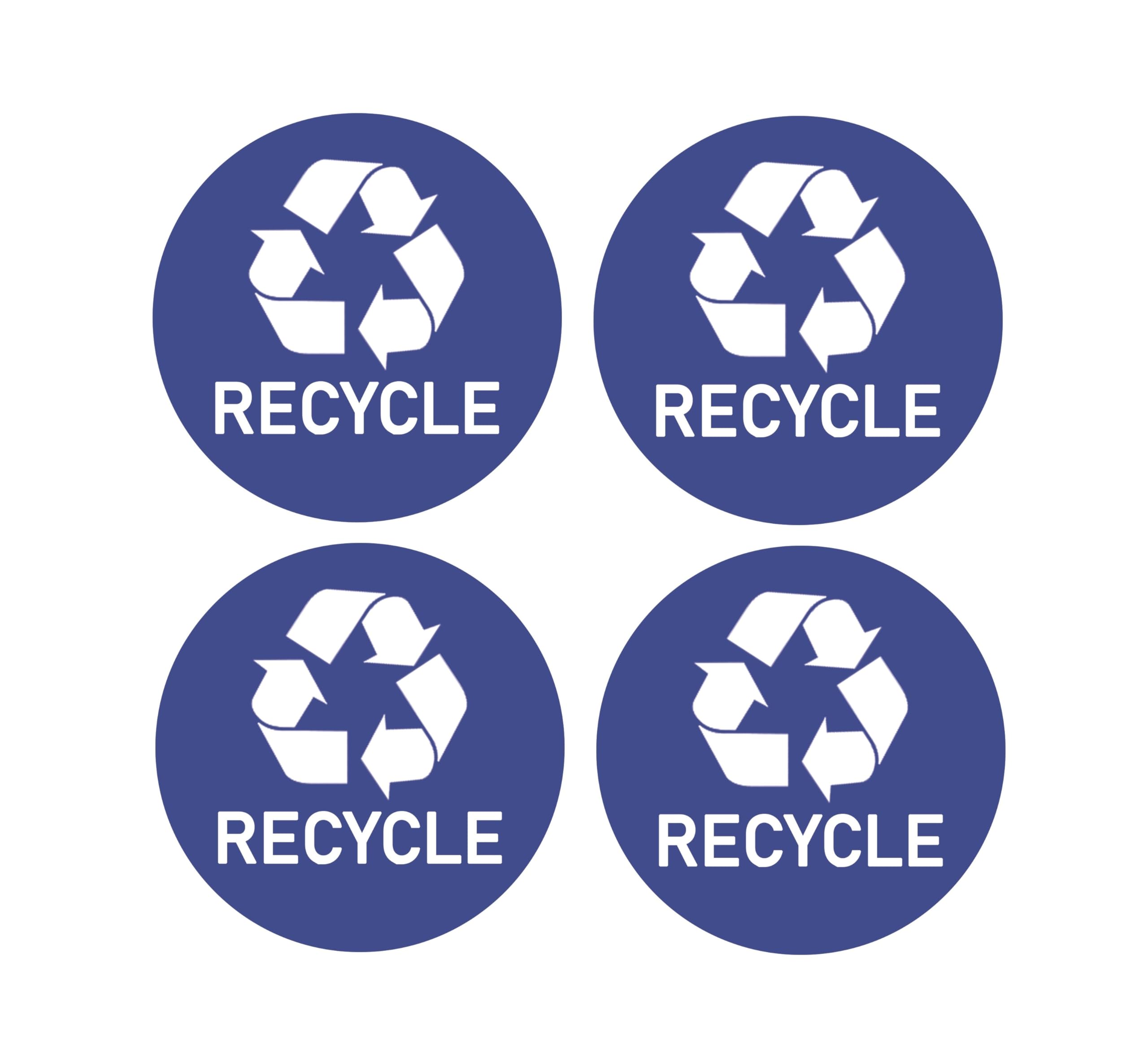 Recycle & Trash Stickers (Pack of 4) Indoor & Outdoor Decals Recycle & Trash Symbols Sticker 4 * 4 Inches (Blue Recycle)