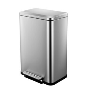 fashionwu kitchen trash can, stainless steel 50 liter / 13 gallon garbage can, rectangular steel pedal recycle bin with lid and inner buckets, rectangular hands-free kitchen trash can