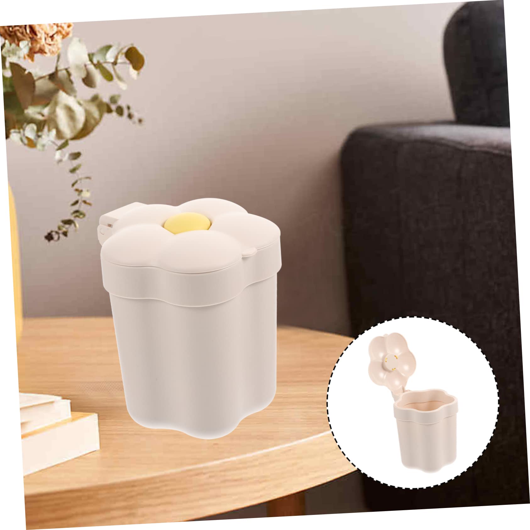 Cabilock 4pcs Storage Dust Basket Desktop Trash bin Garbage cans for Kitchen Recycle can Basket Trash can with lid Bins with lids Tiny Trash can White Miniature Office Trash Basket Plastic