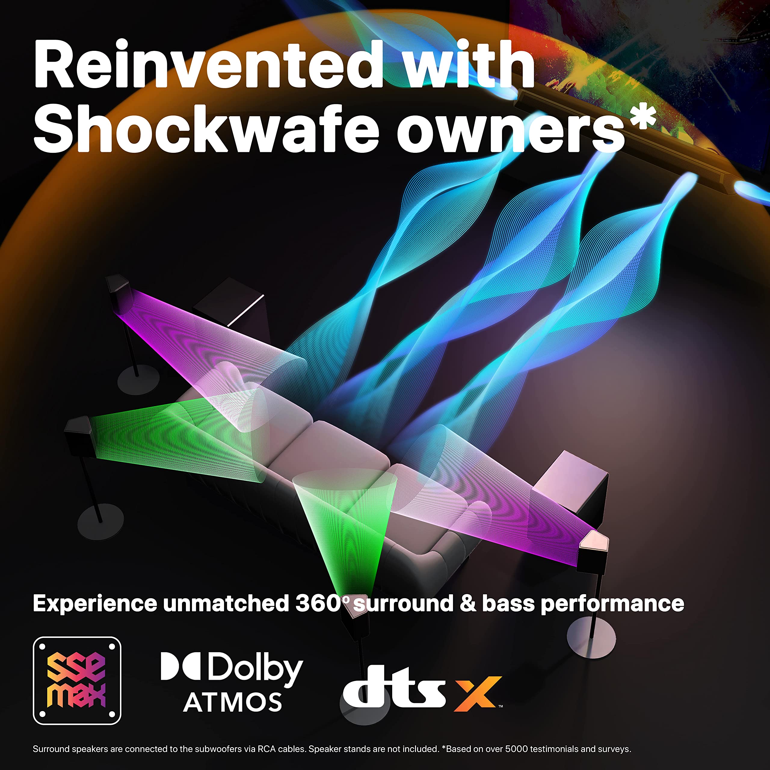 Nakamichi Shockwafe Ultra 9.2.4 Channel Dolby Atmos/DTS:X Soundbar with Dual 10" Subwoofers (Wireless), 4 Rear Surround Effects Speakers, eARC and SSE Max Technology (Flagship)