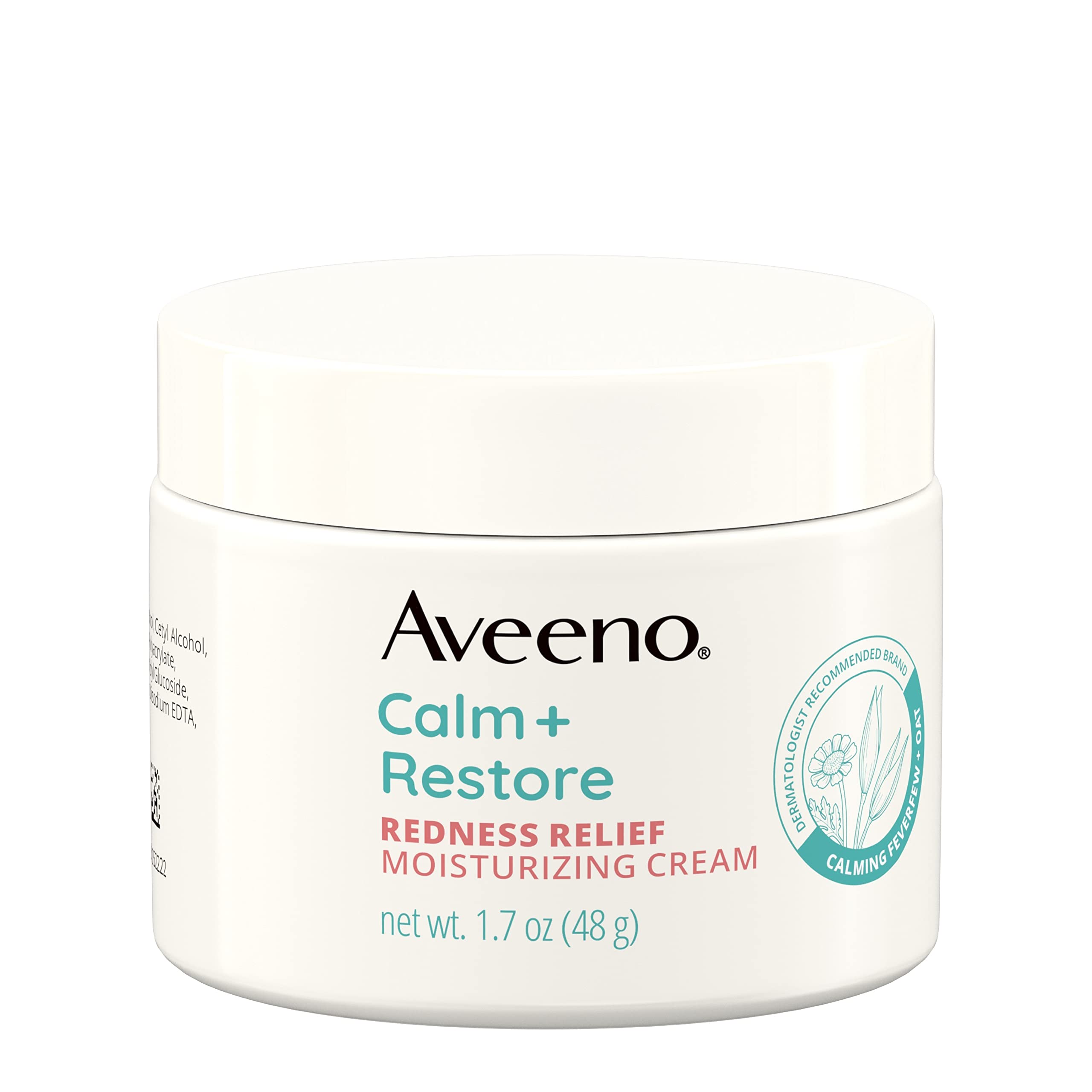 Aveeno Calm + Restore Redness Relief Moisturizing Cream, Daily Facial Cream for Sensitive Skin Instantly Calms & Soothes the Appearance of Redness, Fragrance-Free & Hypoallergenic, 1.7 oz