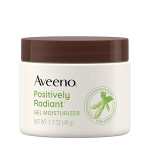 aveeno positively radiant daily gel facial moisturizer with hyaluronic acid & tone-correcting soy, hydrating & brightening gel face cream evens skin tone & texture, hypoallergenic, 1.7 oz