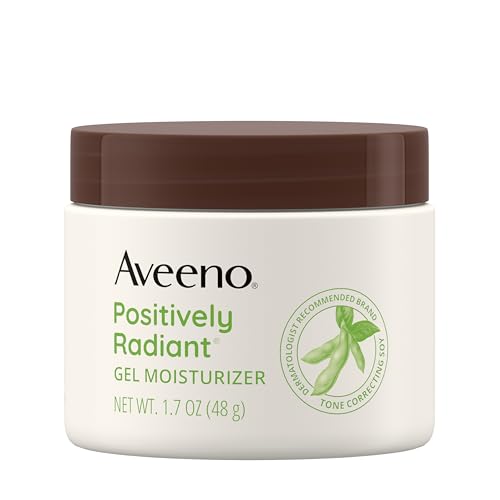 Aveeno Positively Radiant Daily Gel Facial Moisturizer with Hyaluronic Acid & Tone-Correcting Soy, Hydrating & Brightening Gel Face Cream Evens Skin Tone & Texture, Hypoallergenic, 1.7 oz