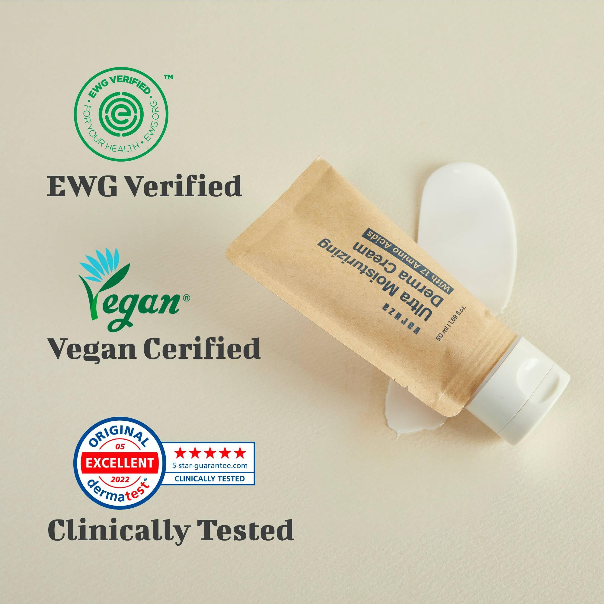 varuza Ultra Moisturizing Derma Facial Cream – Oil Free Deep Hydrating Face Moisturizer – Vegan, EWG Verified Product Korea Skin Care with Hyaluronic Acid, Amino Acids, Non-Sticky Unscented Lotion