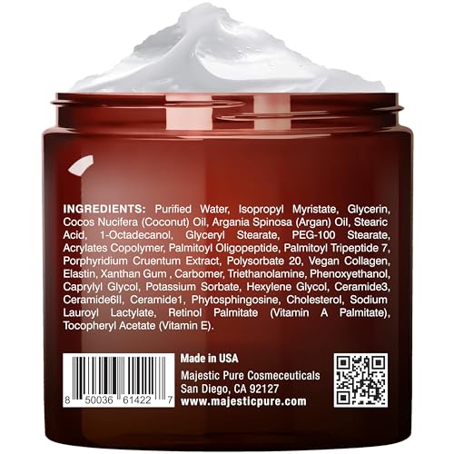 MAJESTIC PURE Whipped Argan Oil Moisturizer Face Cream for Women & Men - With Vitamin E A, Collagen & Ceramides - Hydrates Dry Skin, Oily Skin, Reduces Appearance of Fine Lines – 8oz