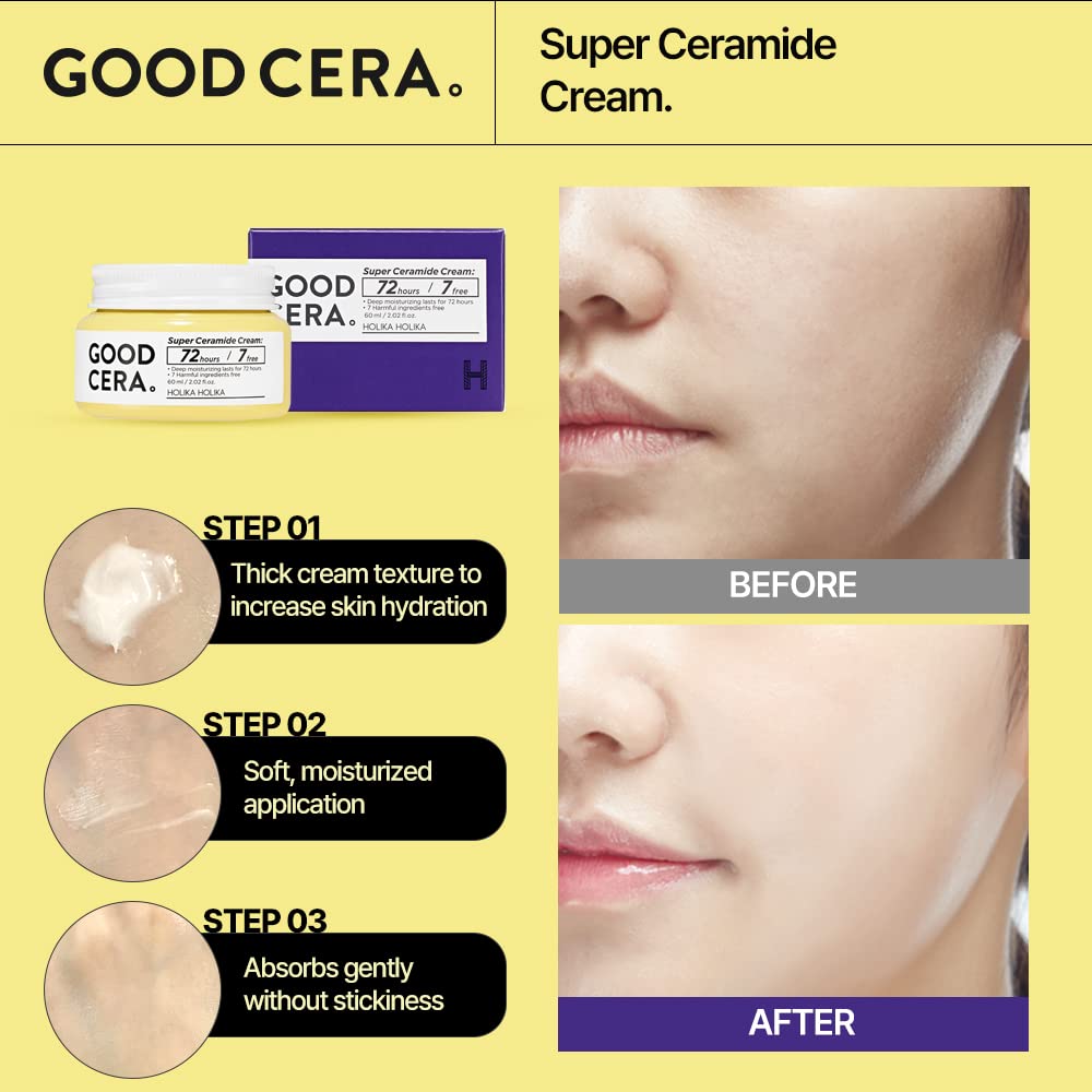 HOLIKA HOLIKA Good Cera Super Ceramide Cream | Soothing Facial Cream & Skin Moisturizer | Ceramide Cream Korean Moisturizer for Face | Deeply Nourishing Face Cream for Dry Skin 2.02 fl oz