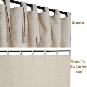 Central Park Linen Tie Top Curtain Semi Sheer Window Treatment Linen Cotton Blend Decorative for Living Room Drape 84 Inch Length Treatment for Bedroom Farmhouse Rustic Curtain, Linen, 1 Panel