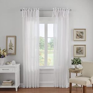 Elrene Home Fashions Jolie Crushed Semi-Sheer Window Curtain, Adjustable Tie-Top Single Panel, 52" x 108" (1 Panel), White