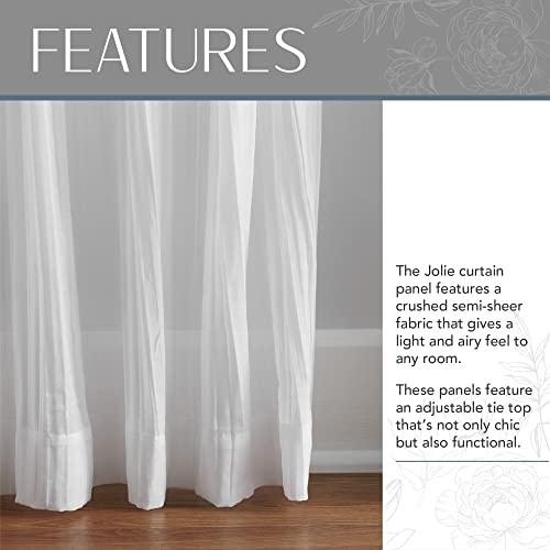 Elrene Home Fashions Jolie Crushed Semi-Sheer Window Curtain, Adjustable Tie-Top Single Panel, 52" x 108" (1 Panel), White