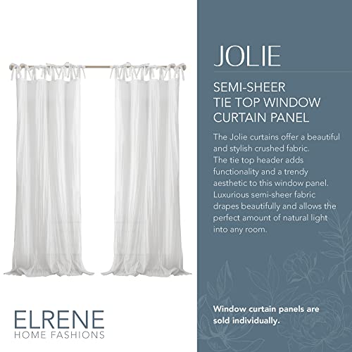 Elrene Home Fashions Jolie Crushed Semi-Sheer Window Curtain, Adjustable Tie-Top Single Panel, 52" x 108" (1 Panel), White