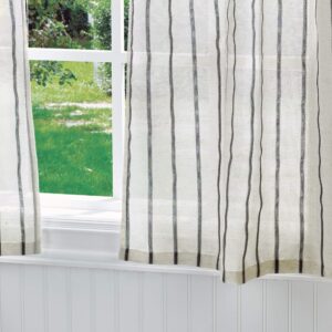 Martha Stewart Laguna Stripe Semi-Sheer Tie Tab Window Curtain Valance and Tiers Set, Grey