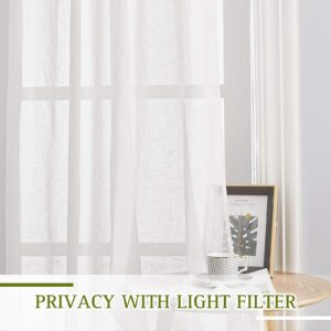 NICETOWN White Linen Curtains 84 inch Length, Tab Top Soft Semi Sheer Flax Window Treatments Privacy with Light Filtering Vertical Drapes for Bedroom/Living Room, W52 x L84, 2 Panels